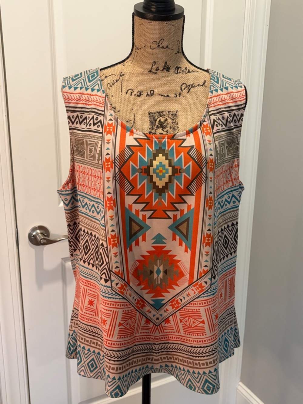 Caren Sport Aztec Print Tank Top - Orange, Teal & Cream
